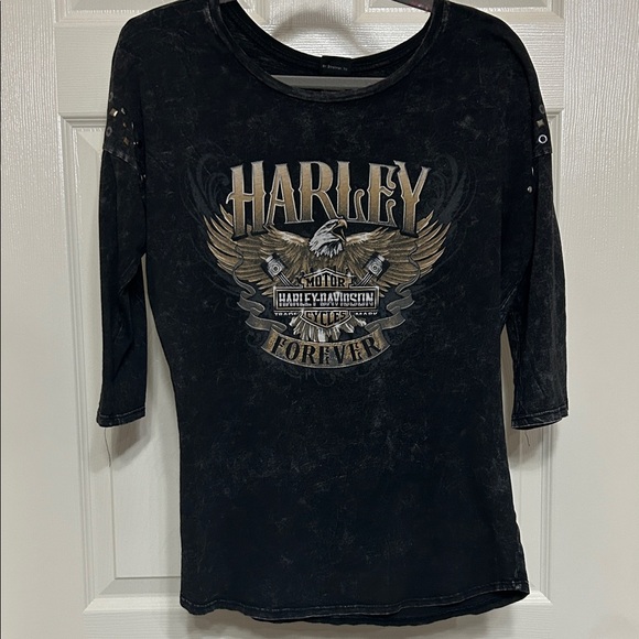 Harley-Davidson Tops - Harley-Davidson Black and Gold Cotton Studded Embellished Top from Nags Head NC